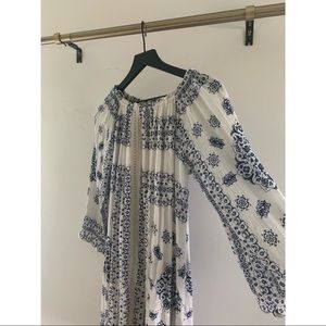 Blue and white off the shoulder dress
